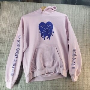 Avani Fanjoy Hoodie Mens Medium Pink Dripping Heart Graphic Pullover I Love You‎
